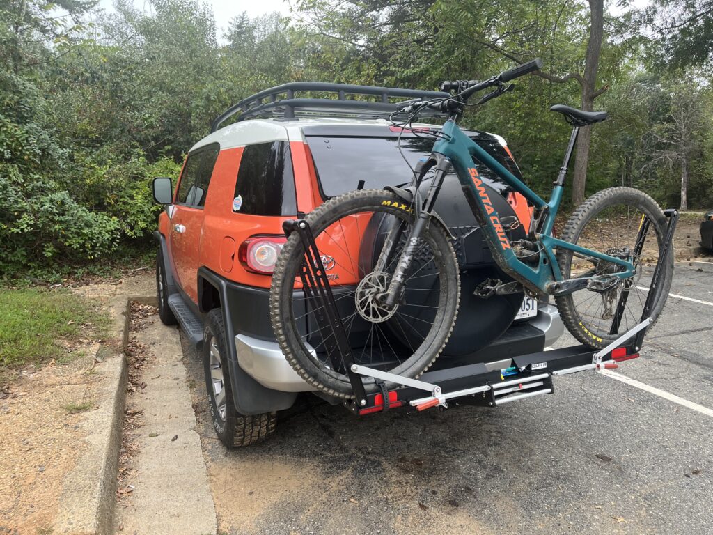 Mach2 bike rack on 2014 Toyota FJ Cruiser with rear spare tire