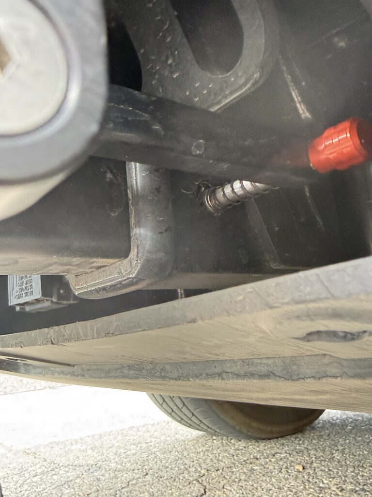 Captive safety pin area on a Model Y Juniper