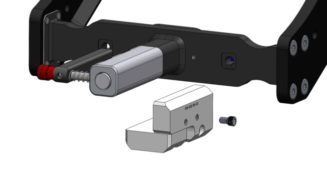 A view of how the 1.25"-2" adapter nests with the Mach2 Single Rack – 1.25″ Hitch v2.