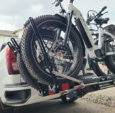 Truck with Quik Rack Mach2 bike rack with three Mokwheel Offroad Ebikes loaded up