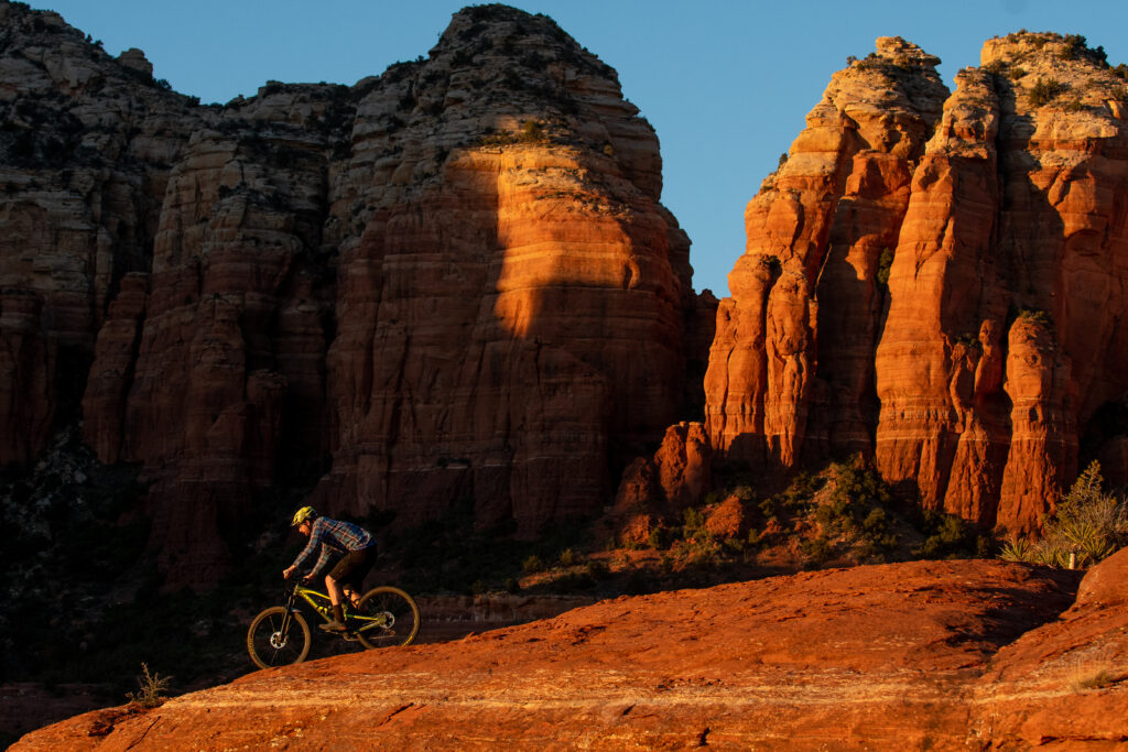 Mountain Biking in Sedona, Arizona at sunset.