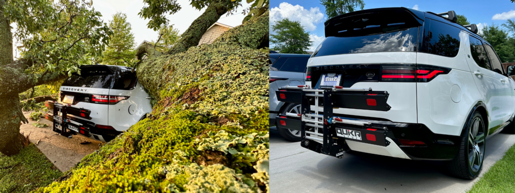 Tree on vehicle, bike rack on vehicle