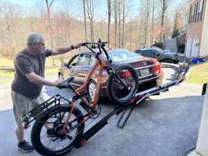 loading an eBike onto the Quik Rack Mach2 bike rack